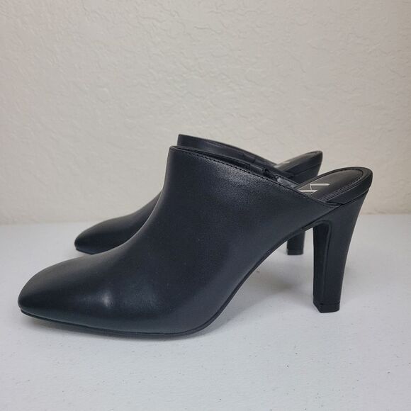 Worthington Shoes - Worthington Each Black Leather Heeled Mules